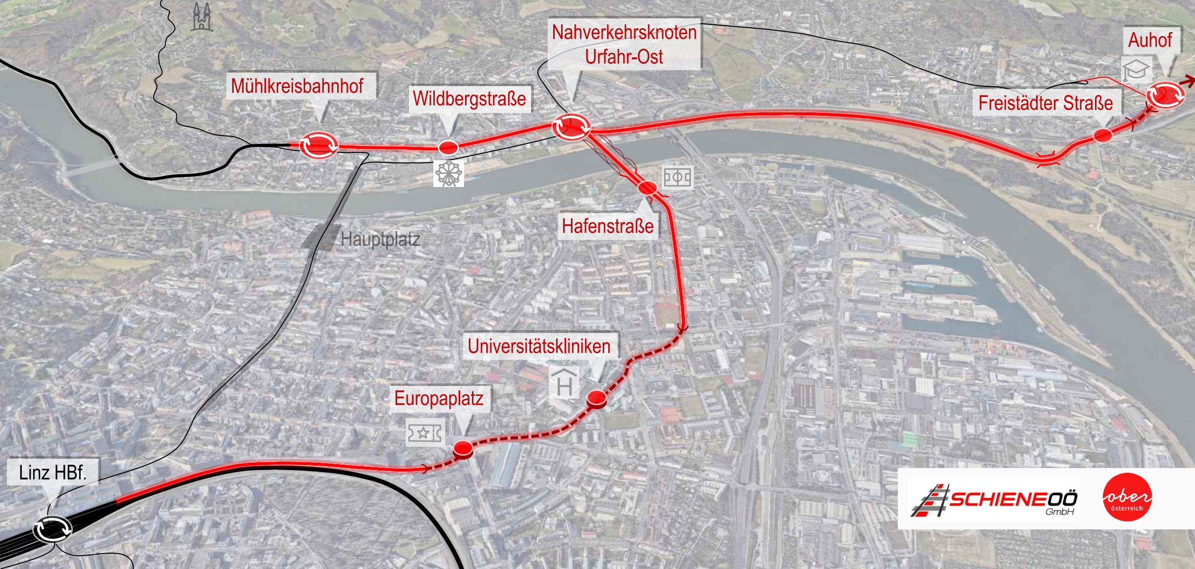 Streckenführung Regional-Stadtbahn Linz